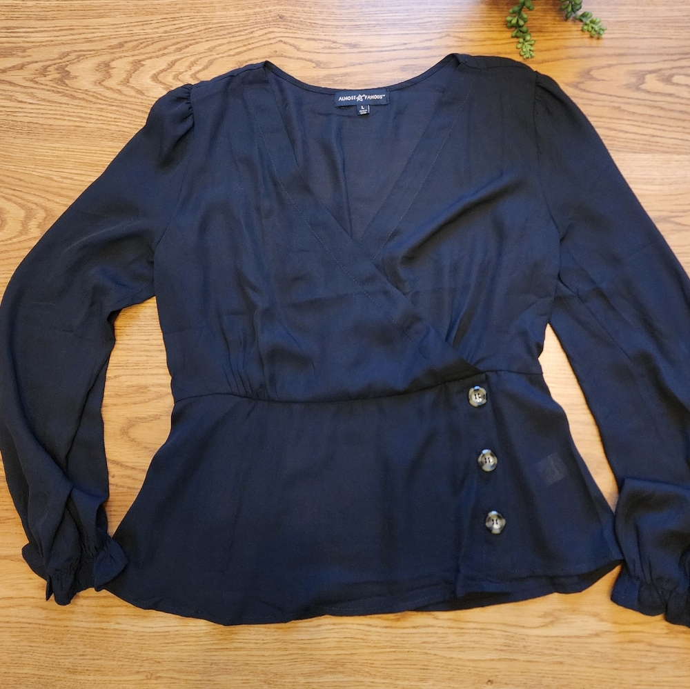 Black faux wrap blouse - Picture 1 of 3